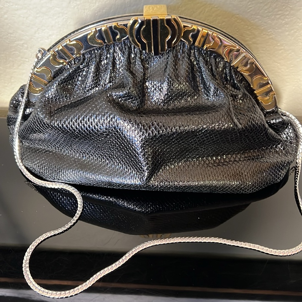 NWOT Finesse La Model Convertible Black Karung Snakeskin Clutch/Crossbody VTG